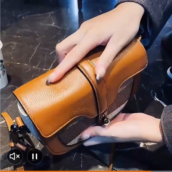 Genuine Leather and Woven Checked Mini Crossbody - Picture 9 of 16